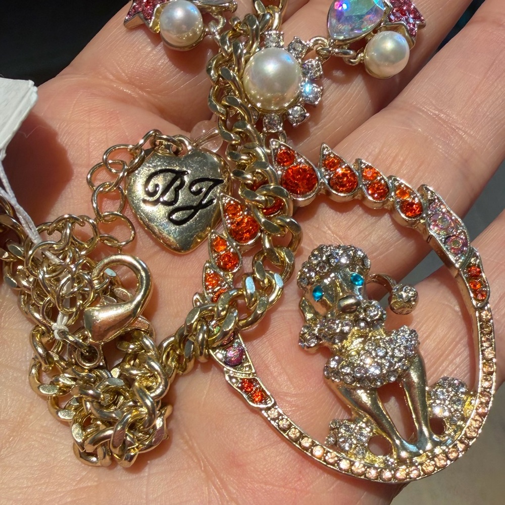 Betsey Johnson Gold Necklace with Pink and Pearl Accents